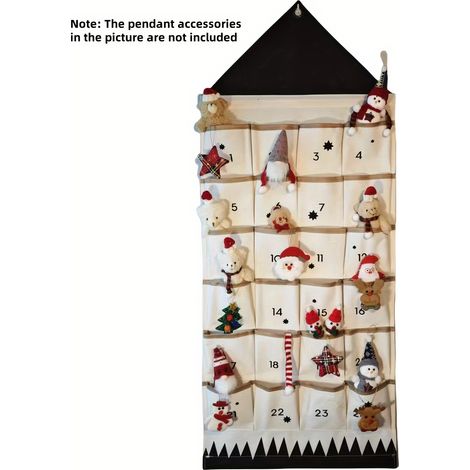 Calendrier de l'Avent de Noël à 24 poches avec poches - Sac de cadeau de rangement mural, tissu en lin, style traditionnel, pas besoin d'électricité, (1/5)