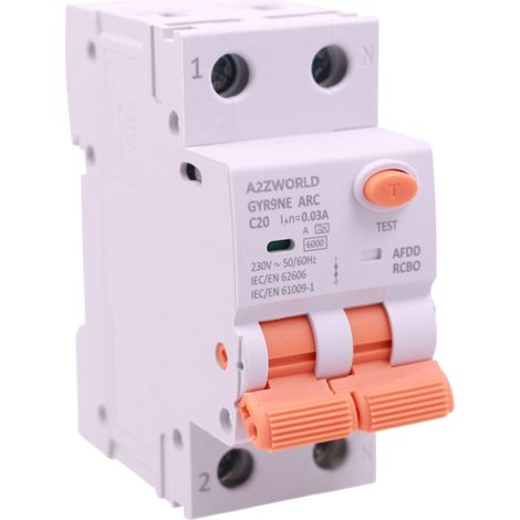 AFDD+RCBO Interruttore Magnetotermico Differenziale con Rilevamento Di Arco Elettrico, Tipo A Curva C, 1P+N 2M 6000A 30mA, AC 220V Doppia Leva IEC61009-1, 10A 16A 20A 25A 32A 40A (C20A) (1/3)