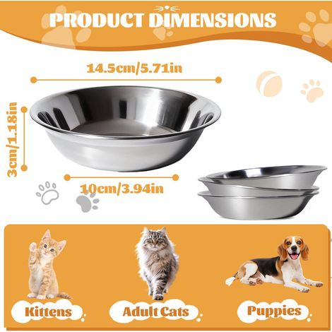 Lot de 6 gamelles pour chat et chien en acier inoxydable, écuelle antifatigue des moustaches, gamelle plate et large pour animaux, bol de nourriture durable et lavable au lave-vaisselle (1/5)