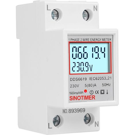 Compteur d'énergie monophasé domestique à affichage numérique sur rail DIN, 80 A, 230 V-AquaForge (1/4)