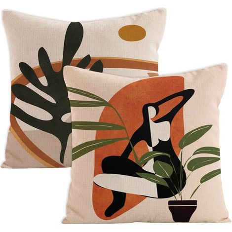 Housses de coussin bohèmes 45x45 cm (lot de 2), housses de coussin abstraites, housse de coussin soleil à motif géométrique, housses de coussin décoratives bohèmes (1/5)
