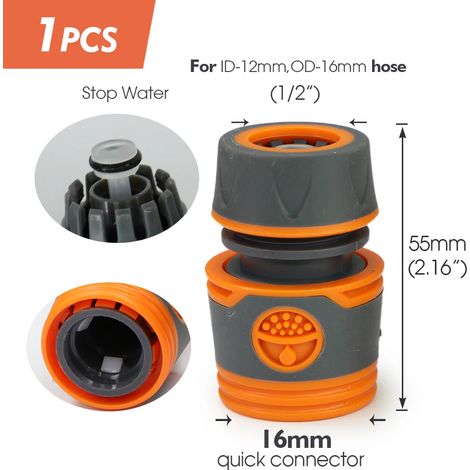 (G-1PCS) Raccord rapide pour tuyau d'arrosage 1/2 3/4 pouce, raccord d'arrêt d'eau pour lavage de voiture, joints de réparation de tubes d'irrigation 20/16 mm (1/5)