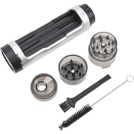 Broyeur à herbes portable en plastique, manuel, à double tube, broyage rapide pour épices et tabac, distributeur argenté
