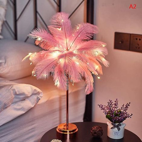 Lampe de table LED en forme de plume, petite veilleuse pour chambre de fille, lampe de chevet en forme de cœur, 1 pièce rose (1/3)