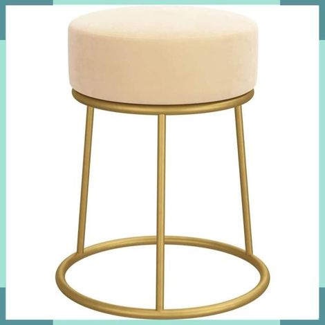 Tabouret - 340257 - Abricot et doré - Velours (100% polyester) - Ø30 x H38 cm (1/4)
