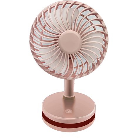 Ventilateur de bureau pliable à double pale, USB, 2 têtes, rond, rose, réf. 049 (1/5)
