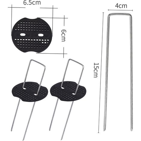 50 estacas de fijación + 50 arandelas, 150×4 mm, Ø2,5 mm, 15 cm, en forma de U, resistentes a la corrosión, estacas de suelo galvanizadas (1/5)
