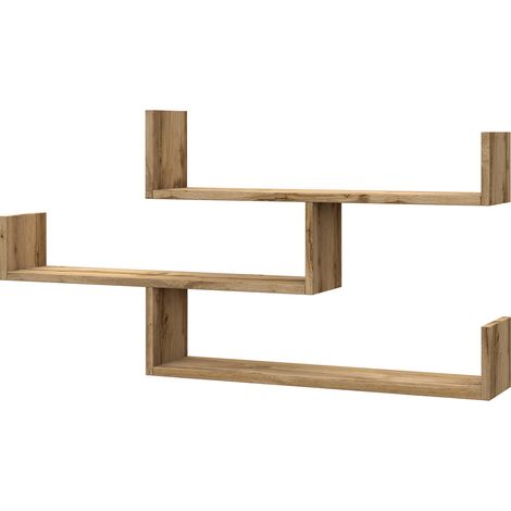 Bratex – Étagère murale scandinave 3 niveaux 119x55cm – Panneau laminé 18mm – Fixation murale – Couleur wotan (1/2)