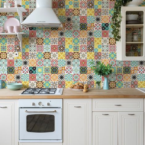 Sticker Mural Carrelage adhésif Cuisine Salle de Bain - 60 STICKERS CARREAUX DE CIMENT AZULEJOS LIONITIO - 60stickers10x10cm (1/5)