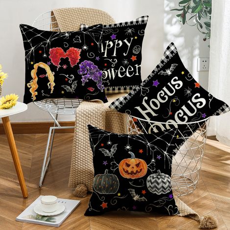 Set mit 4 Halloween-Kissenbezügen, Kürbis, drei Schwestern, Spinne, Cartoon, Partydekoration, Sofakissenbezug (45 x 45 cm) (1/4)