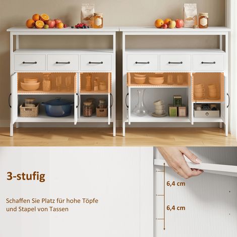 Buffet avec étagères réglables, meuble de rangement à 3 tiroirs et 3 portes, 95 cm, blanc (1/5)