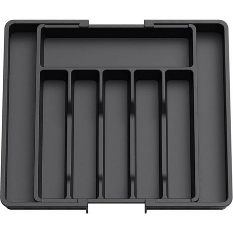 Boîte À Couverts - Organisateur De Tiroir Extensible - Profondeur 37,5 Cm - Pour Couverts Lames Cuillères Fourchettes - Noir (1/5)