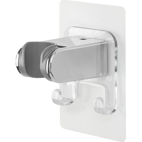 Support Pommeau de Douche sans Percage, Autocollant Support Douchette, Avec Double Crochet, Diamètre intérieur 21–24 mm, Universel Porte Pommeau de Douche, Transparent (1/5)