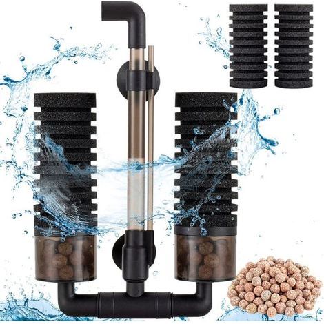 Filtre d'aquarium 38L-151L, double éponge de filtration intérieure immergée avec 2 éponges de rechange + 1 sac de billes de céramique (S) (1/5)