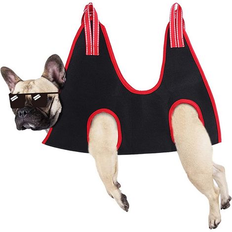 Filiyano-Hamac pour chien et chat, coupe des griffes, tonte des poils, hamac de soin du pelage Rouge Noir L (1/5)