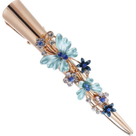 Zarte Haarspange im Vintage-Stil mit Blumenmuster, aus einer Legierung, große Entenschnabelspange – 12 x 2,5 cm – Blau (1/4)