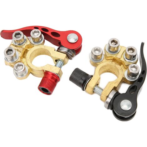 Set mit 2 Batterieklemmen, oberem Klemmenanschluss, Schnellverschluss, Messing-Kabelklemme mit mehreren Löchern (1/5)