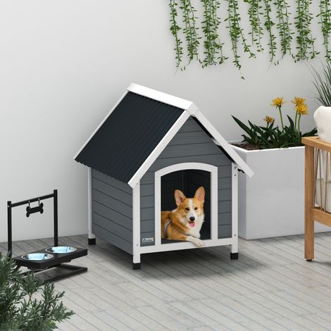 Niche pour chien résistante aux intempéries, plancher amovible, bois de sapin, 75 x 88 x 82 cm, gris/noir