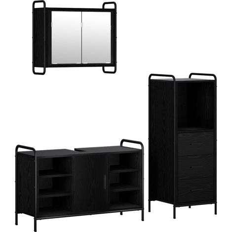 vidaXL Set di Armadi da Bagno 3 pz Rovere Nero 40 x 36 x 109,5 cm