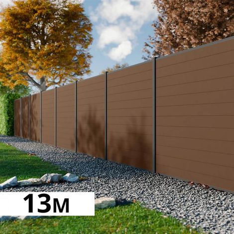 Kit Clôture Bois Composite Bronze 13x1,8m RIO - Poteaux en Aluminium Gris - Brise Vue - Palissade