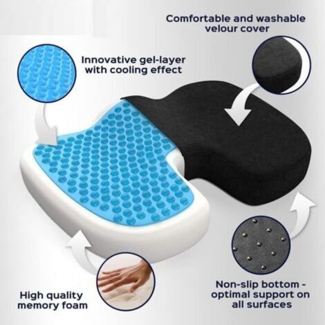 Coussin coccyx ergonomique en mousse mémoire avec gel respirant – Dimensions 45x35x7cm – Housse antidérapante lavable – Pour fauteuil bureau et voiture (1/4)