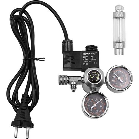 Régulateur de CO2 pour Aquarium avec Électrovanne et Compte-bulles Double Manomètre Décompresseur de Dioxyde de Carbone