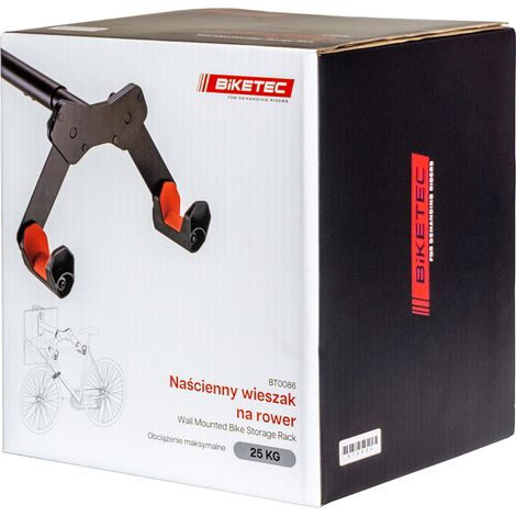 BIKETEC Wandfahrradhalter, pulverbeschichteter Stahl, schwarz, roter Kunststoff (1/5)