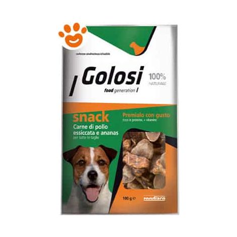 Golosi Dog Snack Carne di Pollo Essiccato e Ananas - Confezione 100 Gr - Snack