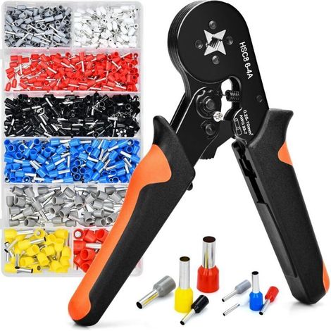 Pince à Sertir,Pinces à Sertir à Cliquet a 0.5-10mm²,Pince à Cosse de Câblevec Cosse Electrique 1200pcs,Auto-Réglable pour soudage électrique ou les industries électriques. (1/4)