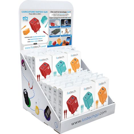 Espositore da Banco per Caricatori USB Completo Lostech Ls NC12R 15 Pezzi