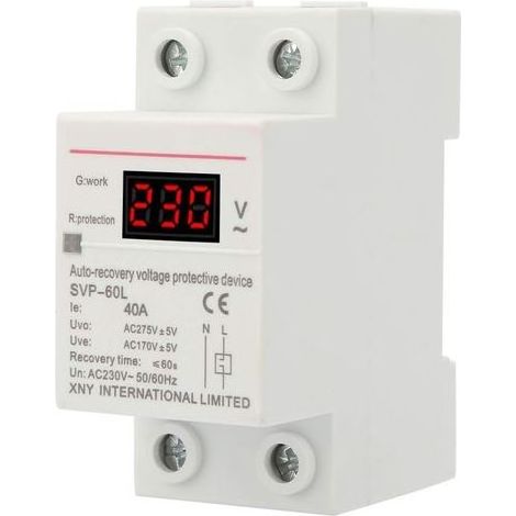 Régulateur de tension, protecteur de surtension 230 V 40 A, dispositif de protection contre les surtensions et les sous-tensions à récupération automatique, dispositif de protection du régulateur de t (1/5)