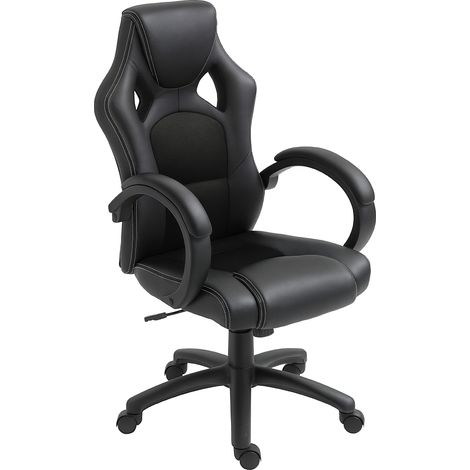 Sedia da Gaming ad Altezza Regolabile, Sedia da Ufficio con Funzione a Dondolo, Girevole e Reclinabile, 71x61x108-118 cm, Nera