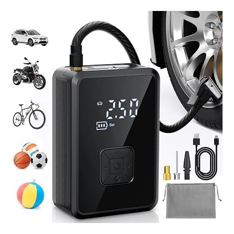 Wireless Car Tyre Inflator Mini Portable Air Compressor 150 PSI 10.3 Bar Fast Inflation Cylinder 17mm Type-C USB Charge with 30cm Hose and Storage Bag (1/5)