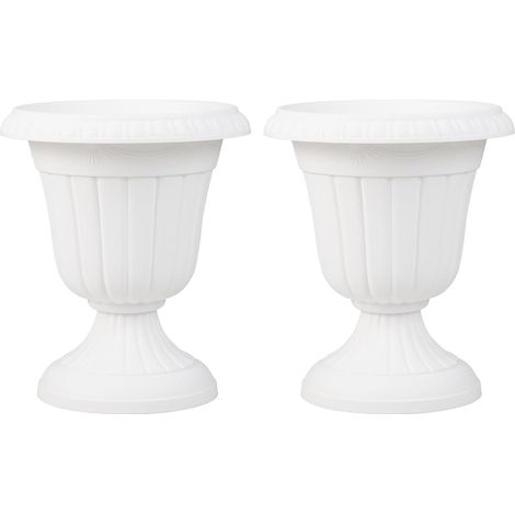 GOPLUS Lot de 2 Pot de Fleur Exterieur Rétro, ⌀41 cm de Diamètre, Cache Pot Plante Interieur en Plastique, 2PCS Jardinières Rondes, Amphore Jardinière, Idéal pour Plantes, Fleurs (Blanc)