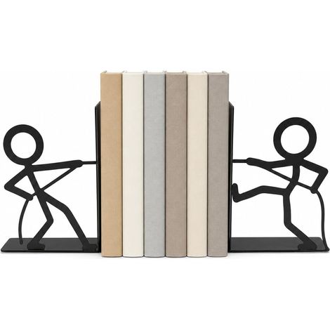 Figürliche Buchstützen - schwarze Metallbuchstützen - Buchstützen in Form eines Tauziehens für das Bücherregal mit dekorativem Aussehen - ro (1/5)