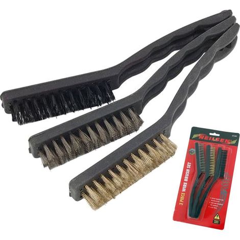 Neilsen 3pc Wire Brush Bristle Nylon Brass Steel Set Rust Cleaning Scrubbing