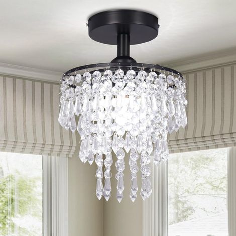 1 Lustre Plafonnier, Cristal Gouttes De Pluie, Acier Inoxydable Noir, E27, Salon Chambre Couloir (1/5)