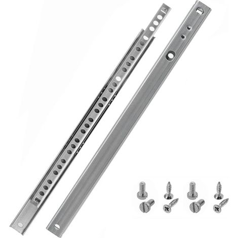 MINKUROW Set mit 2 gerillten Schubladenführungen, 17 mm, Länge 310 mm, 1 Paar mit 2 Schubladenführungen, silberfarbenes Schubladenschienensystem aus verzinktem Stahl mit Befestigungsmaterial