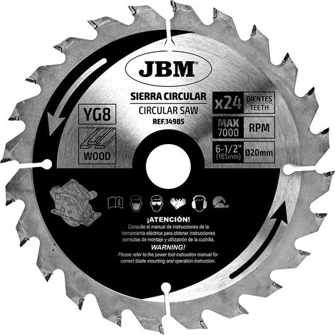 Lama per sega circolare jbm 24t 165mm carburo tungsteno