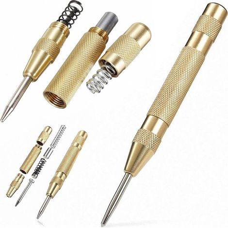 Pointeau central automatique 12,7 cm en acier inoxydable avec course réglable, détermine la position de perçage pour l'acier, le bois, le plastique (1/5)