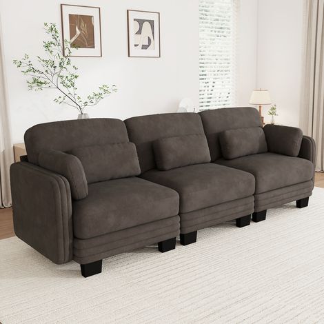 3 Places 253x88 cm Canapé Droit Modulable Tissu Chenille Marron pour Détente et Relaxation Salon et Appartement (1/5)