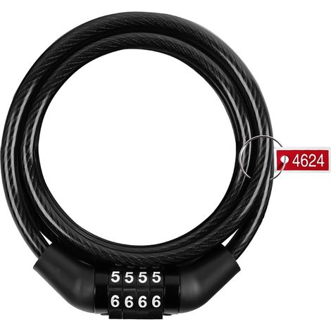 Lucchetto per bicicletta con combinazione a 4 cifre, cavo in acciaio antifurto per mountain bike e accessori elettrici (1/5)