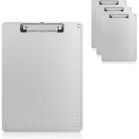 4Pcs Porte-documents A4 Aluminium avec Clip Discret et échelle, Tablette Porte-Bloc Classeur Métal, Tableau d'écriture 32x23cm, Presse-Papiers pour École, Bureau, Restaurant, Laboratoire, Industrie
