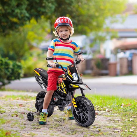 12V Kinder-Motorrad mit Stützrädern, LED-Lichtern, Musik, USB, Elektro-Motorrad für Jungen und Mädchen, Gelb