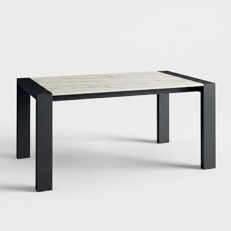 Tavolo allungabile da pranzo 12 persone gambe nere 160/250x90 Pesaro - Effetto marmo bianco