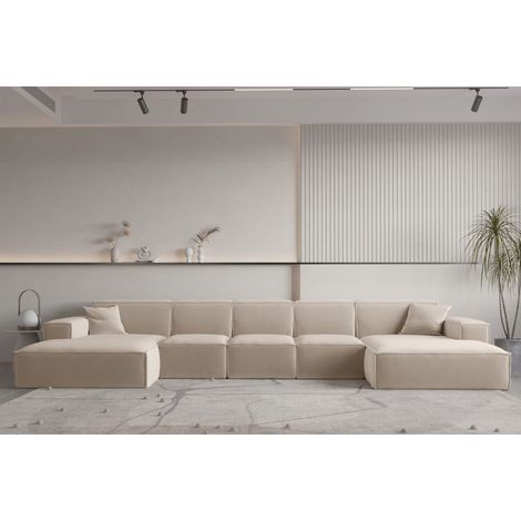 Wohnlandschaft U-Form CELES PREMIUM XL in Stoff Opera Velvet Sand (1/2)