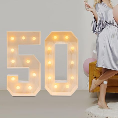 Chiffres Lumineux LED 2000-3000K en Hauteur 100cm, Décoration d'Anniversaire 50, Lumineux Géants Chiffres Pour Anniversaire, Mariage, Fête