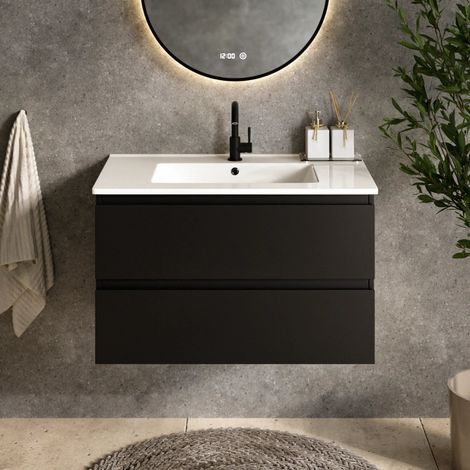 Badezimmermöbel Luma - 80 cm - Schwarz - Weißes Waschbecken (1/4)
