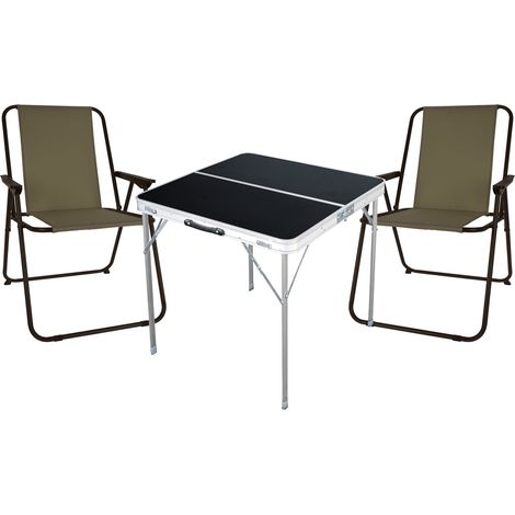 3-teiliges Campingmöbel Set Tisch schwarz 2 x Stuhl Olive-Grün-MMC330883B+2xLE8000060 (1/5)