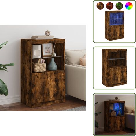 Buffet avec lumières LED chêne fumé 60,5x37x100 cm - Buffet Design Moderne - Meuble Rangement - Luminaire Led Rgb - Décoration Intérieur - Mobilier Salon (1/5)
